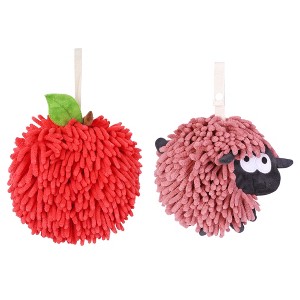 REGALWOVEN 2 Pcs Cute Comfortable Soft Absorbent Chenille Ball Fuzzy Hand Towel - 1 of 4