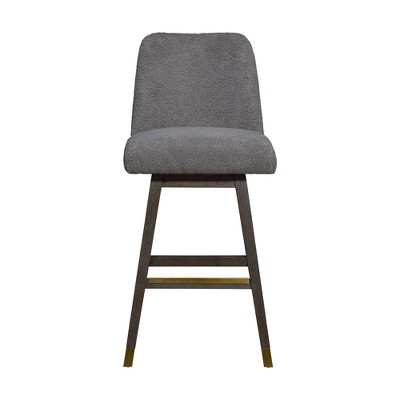 Grey Oak Wood Swivel Bar Stool with Boucle Fabric