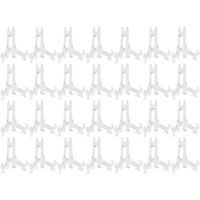 Juvale 24 Pack Mini Easel Stands 3 Inch for Photo Display, Trading Cards, Place Card, Party or Home Decorations, Clear Plastic
