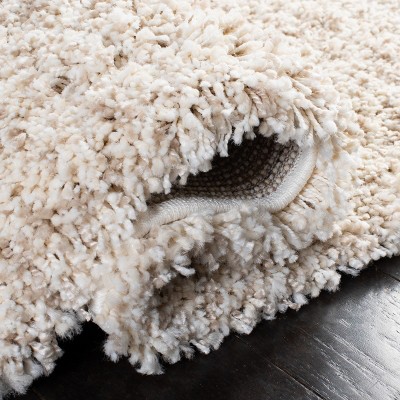 Ivory Beige Plush Shag 4' x 6' Hand-Knotted Synthetic Rug