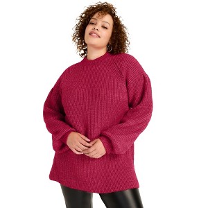 June + Vie by Roaman's Women's Plus Size Puff-Sleeve Mockneck Sweater - 1 of 4