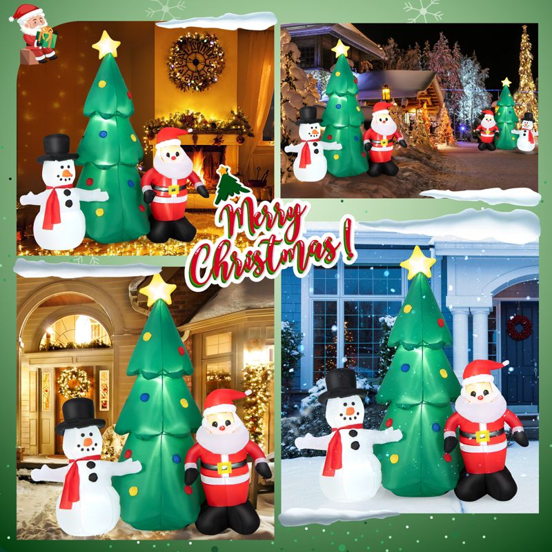 Tangkula 6FT Tall Christmas Inflatables Tree with Santa Claus & Snowman Blow Up Christmas Tree Outdoor Decoration Lighted Xmas Holiday Party Decor, 5 of 10