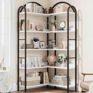 5 Tier Corner Bookshelf, 68.5" Tall L Shaped Bookcase, Metal Frame, Freestanding Display Shelf, for Home Office, Bedroom, Living Room, White - 1 of 4