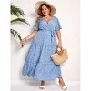 Coolmee Women Summer Maxi Dress Plus Size V Neck Wrap Floral Print Short Sleeves Ruffle Tiered Dress with Belt - 3 of 4