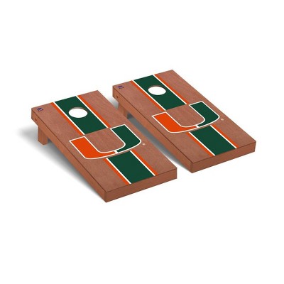NCAA Miami Hurricanes Premium Cornhole Board Rosewood Stained Stripe Version