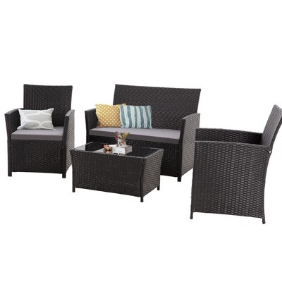Bigget Outdoor Steel 4 Piece Rattan Conversation Set