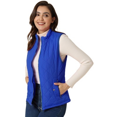 Allegra K Women's Stand Collar Lightweight Gilet Quilted Zip Vest