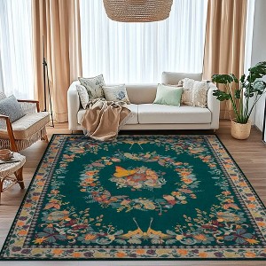 Large Beige Butterfly Floral Area Rug, Ultra-Thin Non-Slip Washable Mat for Living Room & Bedroom - 1 of 4