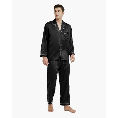 Mommesilk L Piped Silk Pajamas For Men-black : Target