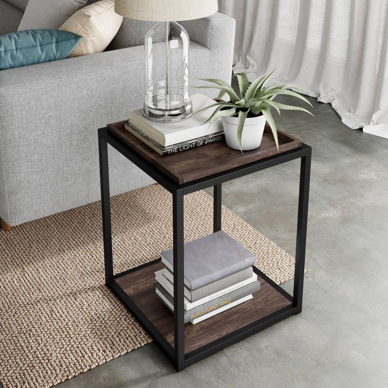 Nash Industrial Modern Wood Tray Top Side Table - Nathan James, 2 of 7