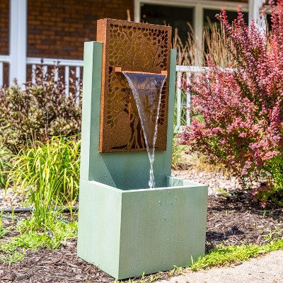 Patina Green Galvanized Steel Outdoor Water Fountain with LED Lights