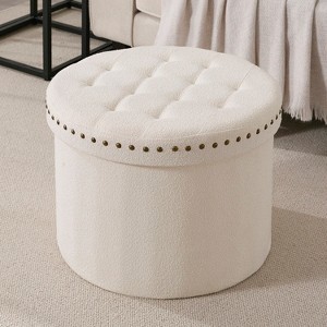 Ornavo Home Decor Large 20" Round Collapsible Storage Ottoman with Nailhead Trim for Living Room and Bedroom - 1 of 4