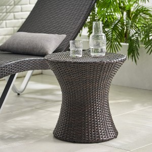 XIYUYEU Modern Hourglass Outdoor Patio Side Table, Wicker Outdoor Accent Table, Outdoor Table, Waterproofing Outdoor End Table for Patio - 1 of 4