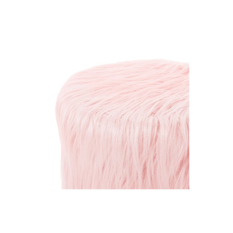 BirdRock Home Faux Fur Foot Stool Ottoman with Wood Legs - Pink, 2 of 4