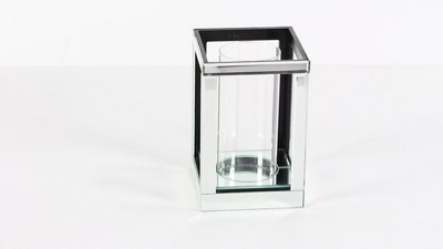 10" Silver Mirrored Glass Hurricane Candle Holder