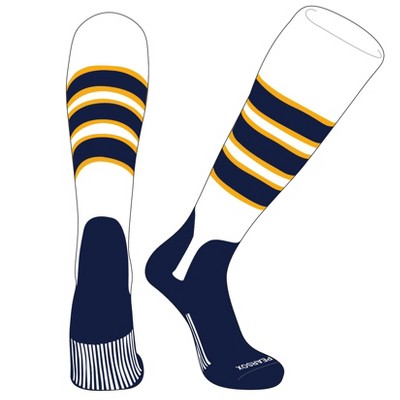 PEAR SOX OTC Baseball Softball Stirrup Socks (C, 5in) White, Gold, Navy, Navy