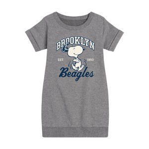 - Peanuts - Brooklyn Beagles Graphic Short Sleeve Fleece Dress - 1 of 4