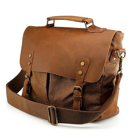 Gearonic Vintage Canvas Leather Satchel School Military Messenger ...