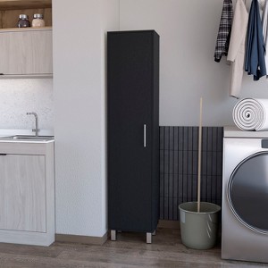Vynxaria Lawen Tall Storage Cabinet: Single Door with 3 Broom Hangers, Perfect for Organizing Your Space Efficiently. - 1 of 4