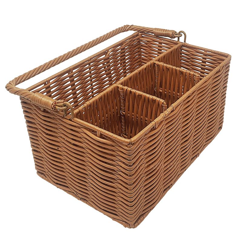 KOVOT Poly-Wicker Woven Cutlery Storage Organizer Caddy Tote Bin Basket for Kitchen Table, Measures 9.5" x 6.5" x 5" - Brown, 5 of 6