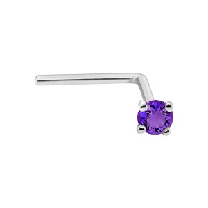 Jewelry Avalanche 22G 14K Gold L-shape Nose Stud with Amethyst Gemstone - 1 of 2