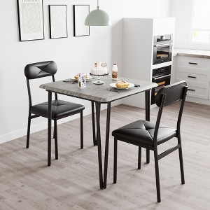 Dining Table for 2, Small Square kitchen Dinner Table Set for 2,Space Saving Wood Modern Dinette With Upholstered,3 Piece - 1 of 4