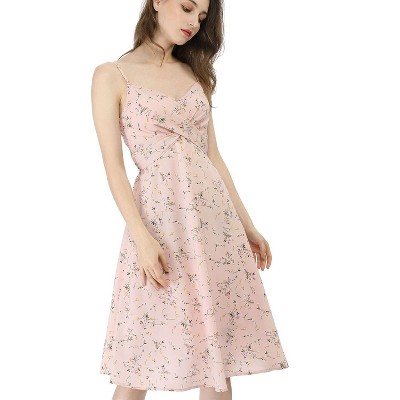 Allegra K Women's Floral Twist Front Knee Length Summer Adjustable Strap Sundresses