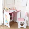 Angel Sar Kids Desk and Chair Set, Wooden Study Table with Storage Shelf, White and Pink Cat Pattern Design, Study Furniture for Children's Bedroom - 2 of 4