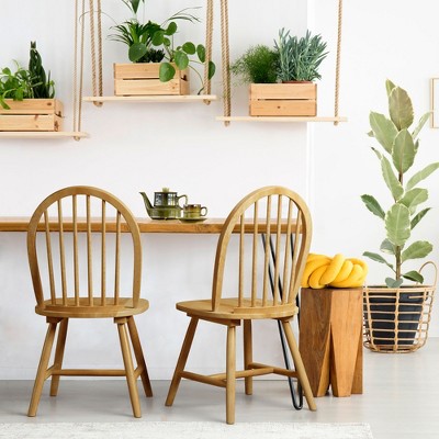 Classic Windsor-Style Natural Wood Spindleback Side Chair Set of 2
