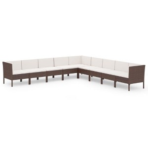 vidaXL Garden Lounge Set Patio Sectional Sofa Couch Outdoor Poly Rattan Brown - 1 of 4