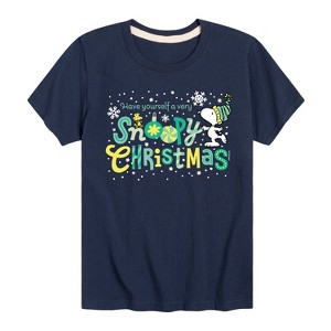Boys' - Peanuts - Snoopy and Woodstock Christmas Skating Short Sleeve Graphic T-Shirt - 1 of 4