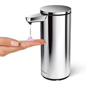 simplehuman 9 oz. Touch-Free Rechargeable Sensor Liquid Soap Pump Dispenser, Polished Stainless Steel - 1 of 4