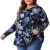 Agnes Orinda Women's Plus Size Fall Long Sleeve Pleated Crew Neck Flowy Floral Casual Blouses - 2 of 4