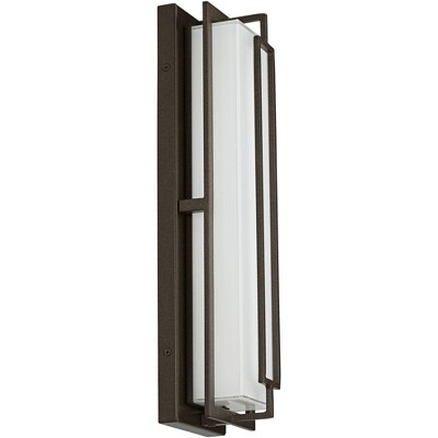 Bronze 16" Modern Dimmable LED Outdoor Wall Light with White Glass