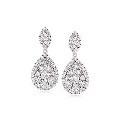 Ross-Simons 1.25 ct. t.w. Diamond Cluster Drop Earrings in Sterling Silver