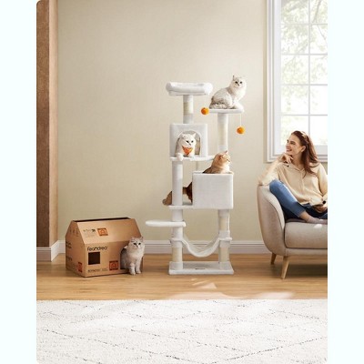 Feandrea 61" White Plush Multi-Level Cat Tree with Sisal Posts