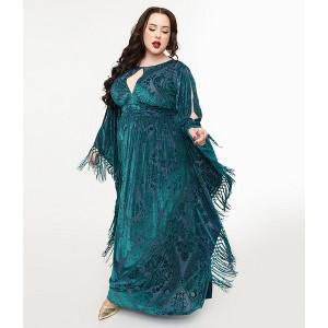 Unique Vintage Women's Plus Fringe Flutter Sleeve Caftan - 1 of 3