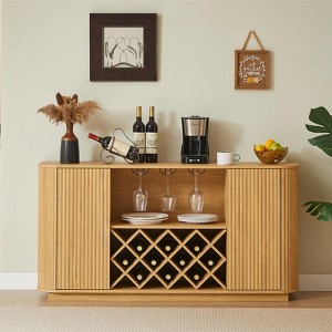 CIPACHO 58" Natural Wavy Sideboard - Wine/Glass Holder, Adjustable Shelves for Kitchen/Dining Room/Coffee Bar - 1 of 4