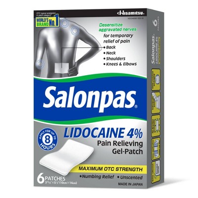 Salonpas Lidocaine 4% Pain Relieving Gel Patch - Odor Free - 6ct