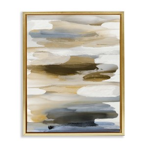 Stupell Industries Brown Blue Abstract Shapes Black Floater Framed Canvas Wall Art - 1 of 4