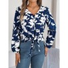 Coolmee Women's Floral Blouses Dressy Casual V Neck Shirts Lantern Long Sleeve Boho Chiffon Fall Tops - 4 of 4