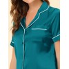 cheibear Women's Silky Satin Button Down Shirt with Shorts Sleepwear Pajama Sets - 4 of 4