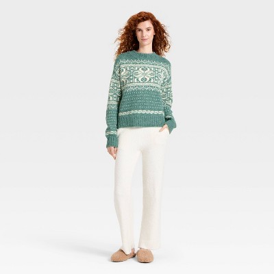 Women's Cozy Alpine Snowflake Crewneck Pullover Sweater - Universal Thread' Green - image 3
