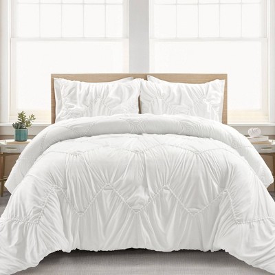 White Twin Microfiber Ruched Chevron Comforter Set