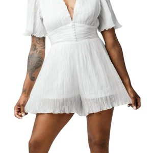 Women's Pleated Plunge Romper - THE SANG - 1 of 3