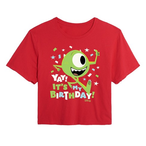 Women's - Disney - Mike Yay It's My Birthday Cropped Graphic T-Shirt - image 1 of 4