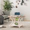 COZAYH Round Rustic Home Coffee Table with Wood Tray Top Decorative Accent Centerpiece for Living Room Style with Storage, White - 4 of 4