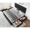 Bed Frame with 4 Storage Drawers & Adjustable Headboard - PU Leather Upholstered Platform Bed, Button Tufted Design - 3 of 4