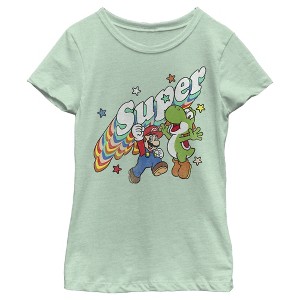Girl's Nintendo Mario and Yoshi Retro Super T-Shirt - 1 of 3