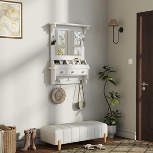 HDZNVF Wall Mounted Storage Vanity with Drawers, Pockets and Hooks, White - 1 of 4